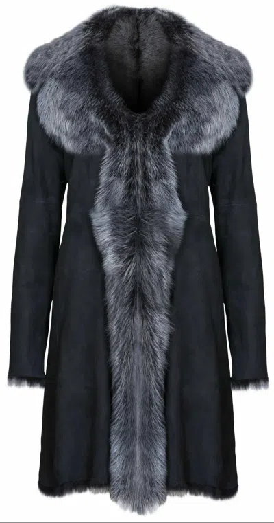Pre-owned Infinity Black Ladies Women's Real Toscana Sheepskin Leather Suede Jacket Trench Coat