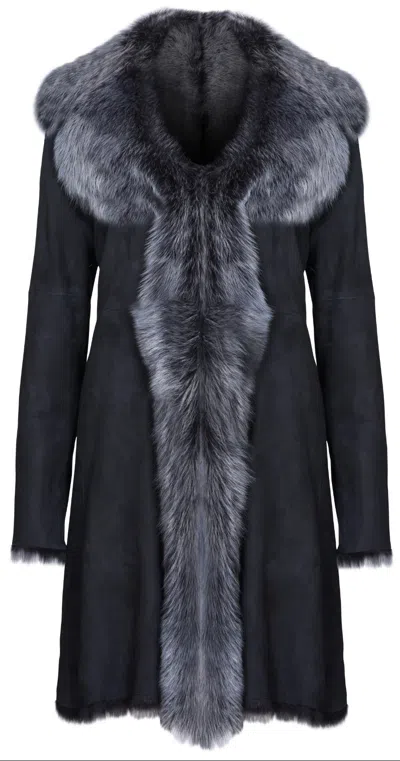 Pre-owned Infinity Black Ladies Women's Real Toscana Sheepskin Leather Suede Jacket Trench Coat