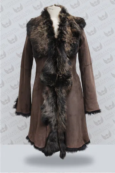 Pre-owned Infinity Brown Gold 3/4 Ladies Women's Real Toscana Sheepskin Leather Jacket Trench Coat