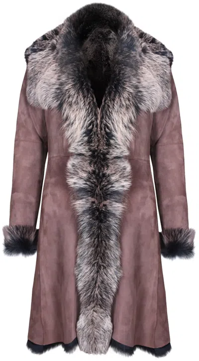 Pre-owned Infinity Brown Ladies Women's Real Toscana Sheepskin Leather Suede Jacket Trench Coat