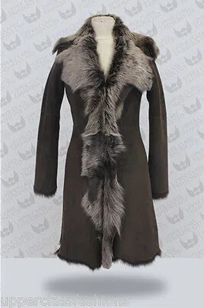 Pre-owned Infinity Brown Silver Ladies Women's Real Toscana Sheepskin Leather Jacket Trench Coat In Brown With Silver