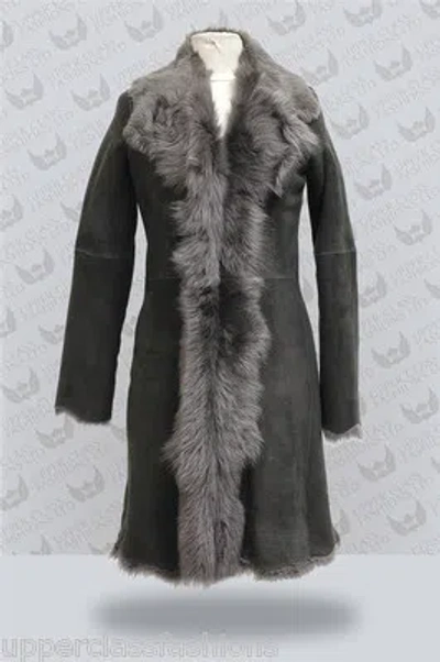 Pre-owned Infinity Grey Ladies Women's Real Toscana Sheepskin Leather Jacket Trench Coat In Gray