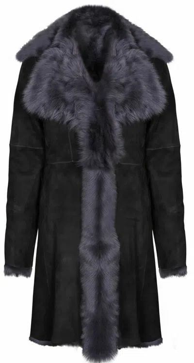 Pre-owned Infinity Grey Ladies Women's Real Toscana Sheepskin Leather Suede Jacket Trench Coat In Gray