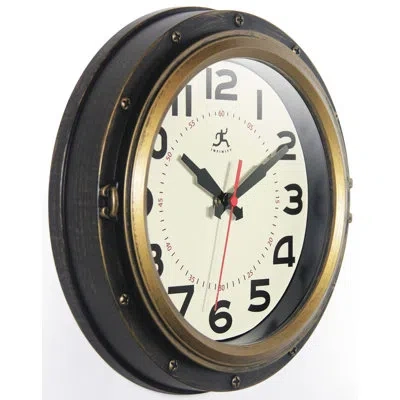 Infinity Instruments Modern Contemporary Round Plastic Wall Clock 10 Inches - Black And Bronze In Bronze Patiné;distressed Black;noir Viei