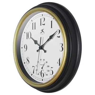 Infinity Instruments Modern/contemporary Round Plastic Wall Clock 12 Inches - Black And Gold In Black;gold