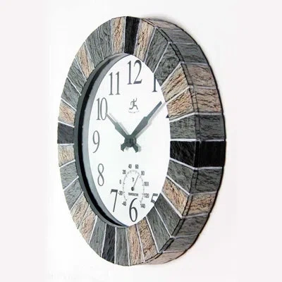 Infinity Instruments Outdoor Faux Slate Clock Outdoor Round Polyresin Wall Clock 13 Inches - Multi-color In Gris Clair;light Gray;light Grey