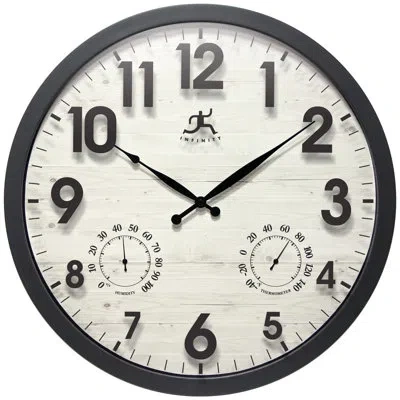 Infinity Instruments Outdoor Round Plastic Wall Clock 17.5 Inches - Black In Black;white