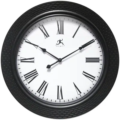 Infinity Instruments Roman Weave Round Plastic Wall Clock 16 Inches - Black