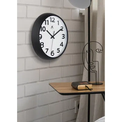Infinity Instruments Round Plastic Wall Clock 10.75 Inches - Black