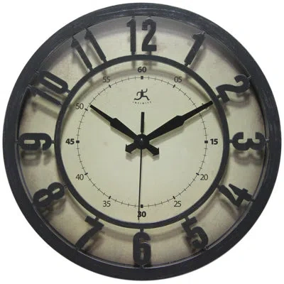 Infinity Instruments Round Plastic Wall Clock 12 Inches - Black