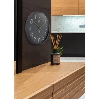 Infinity Instruments Round Plastic Wall Clock 14 Inches In Dark Gray