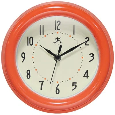 Infinity Instruments Round Plastic Wall Clock 8 Inches In Orange