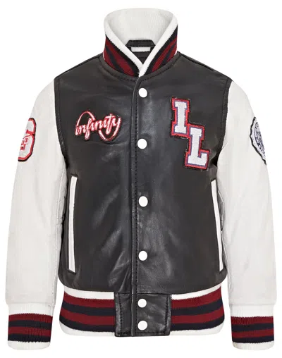 Infinity Junior Kids Letterman Leather Varsity College Bomber Jacket 3-13 Yrs In Black