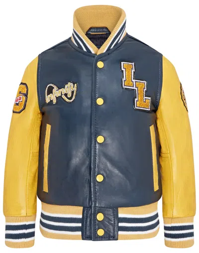 Infinity Junior Kids Letterman Leather Varsity College Bomber Jacket 3-13 Yrs In Blue