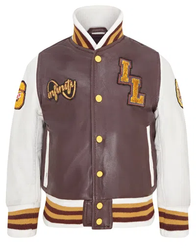 Infinity Junior Kids Letterman Leather Varsity College Bomber Jacket 3-13 Yrs In Brown