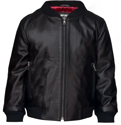 Infinity Junior Kids Unisex Varsity Black Baseball Leather Bomber Black Jacket (1-13years)