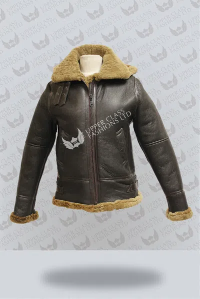 Pre-owned Infinity Ladies B3 Sheepskin Shearling Leather Flying Ginger Hooded Aviator Jacket In Brown