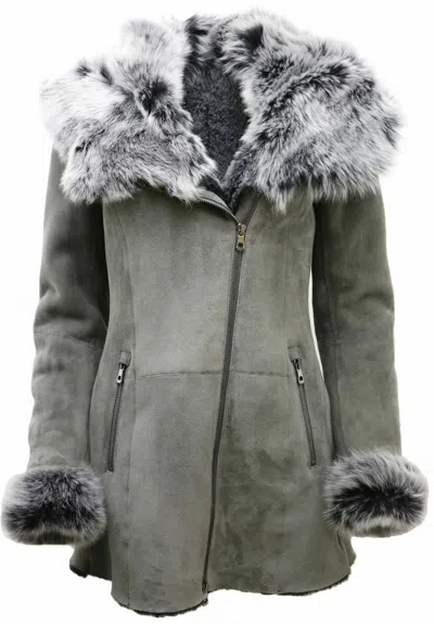 Pre-owned Infinity Ladies Luxurious Grey Suede Merino Sheepskin Coat With Toscana Collar In Gray