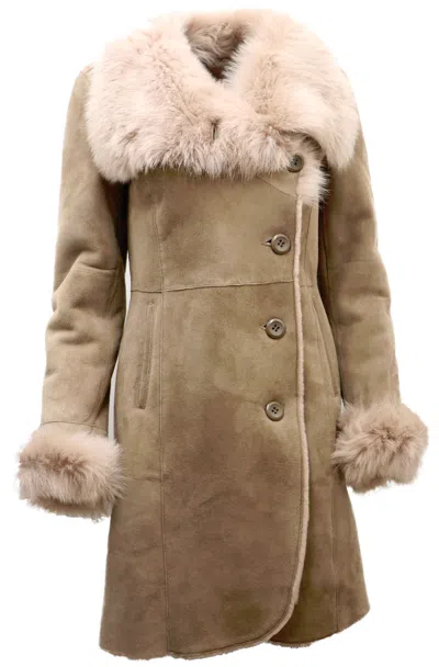 Pre-owned Infinity Ladies Warm Beige Suede Merino Sheepskin Coat With Toscana Collar