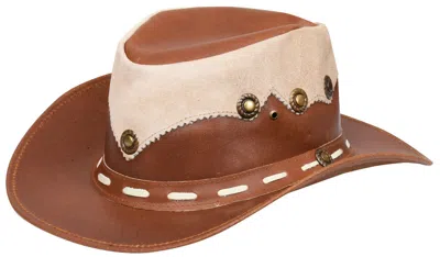 Infinity Leather Australian Western Style Cowboy Outback Real Leather And Suede Aussie Bush Hat In Brown