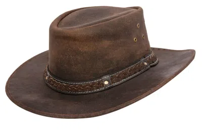 Infinity Leather Cowboy Aussie Real Leather Bush Hat In Brown