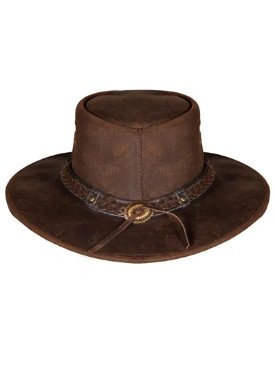 Infinity Leather Cowboy Outback Real Leather Aussie Bush Hat In Brown