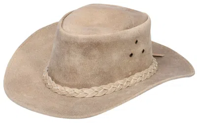 Infinity Leather Cowboy Outback Real Vintage Leather Aussie Bush Hat In Brown