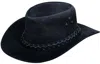 Infinity Leather Cowboy Outback Suede Aussie Bush Hat In Black