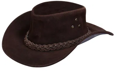 Infinity Leather Cowboy Outback Suede Aussie Bush Hat In Brown