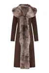 Infinity Leather Female Brown Silver Suede Toscana Sheepskin Hooded Trench Coat-rushden In Brown