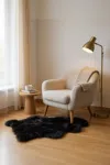 Infinity Leather Genuine Black Sheepskin Silky Natural Soft Fluffy Real Wool Rug In Black