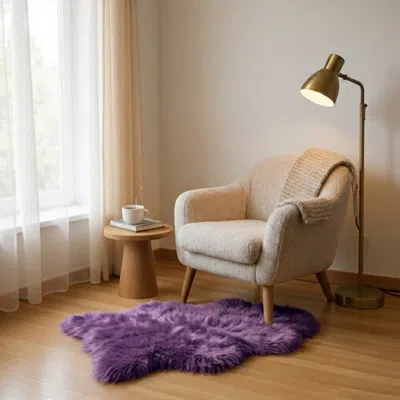 Infinity Leather Genuine Bright Violet Sheepskin Natural Silky Soft Fluffy Real Wool Rug In Purple