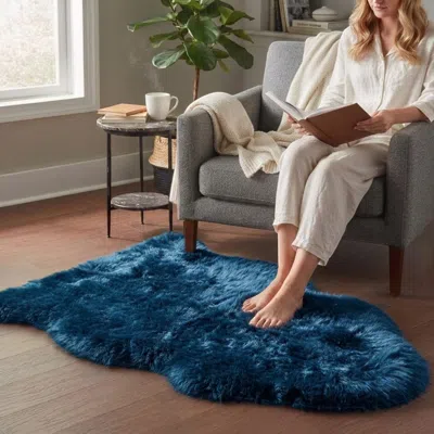 Infinity Leather Genuine Diamond Blue Sheepskin Natural Silky Soft Fluffy Real Wool Rug