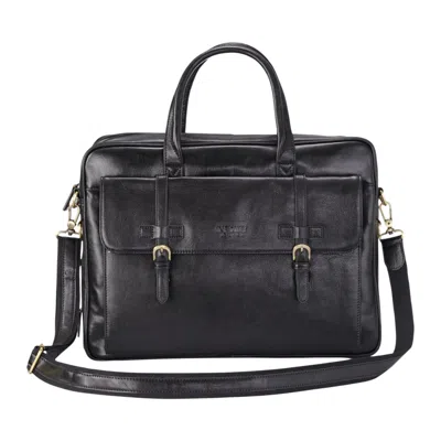 Infinity Leather Genuine Leather Laptop Black Satchel Messenger Crossbody Shoulder Bag - Belmont