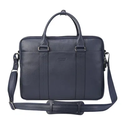 Infinity Leather Genuine Leather Navy Laptop Business Briefcase Office Work Travel Bag - Sutton In Blue
