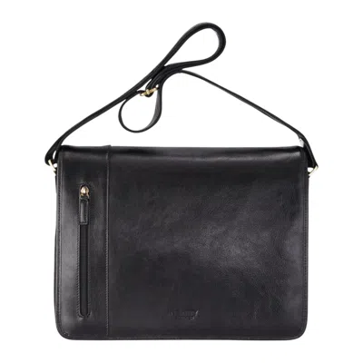 Infinity Leather Genuine Leather Tan Laptop Satchel Messenger Shoulder Bag - Astor In Black
