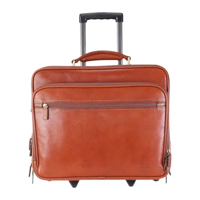 Infinity Leather Genuine Leather Tan Wheel Laptop Briefcase Travel Cabin Pilot Bag - Nomad