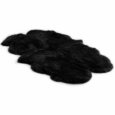 Infinity Leather Genuine Sheepskin Black Quad Natural Fluffy Silky Soft Real Wool Rug
