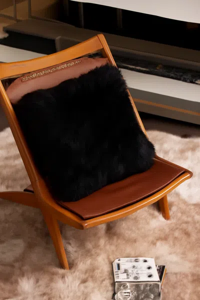 INFINITY LEATHER GENUINE SHEEPSKIN BLACK REAL WOOL SINGLE SIDED CUSHION