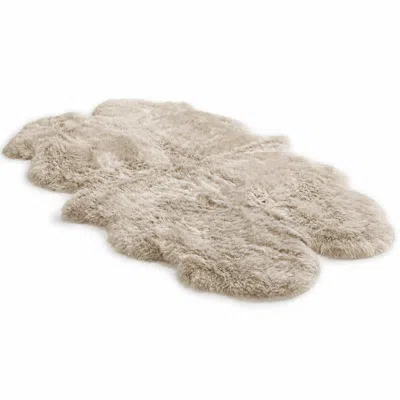 Infinity Leather Genuine Sheepskin Cream Quad Natural Fluffy Silky Soft Real Wool Rug In Neutral