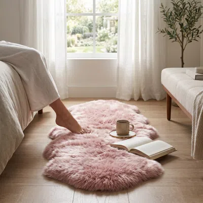 Infinity Leather Genuine Sheepskin Rosa Pink Double Natural Fluffy Silky Soft Real Wool Rug In Brown