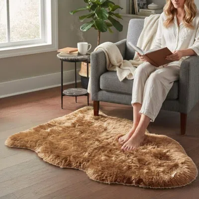 Infinity Leather Genuine Toffee Brown Sheepskin Natural Silky Soft Fluffy Real Wool Rug