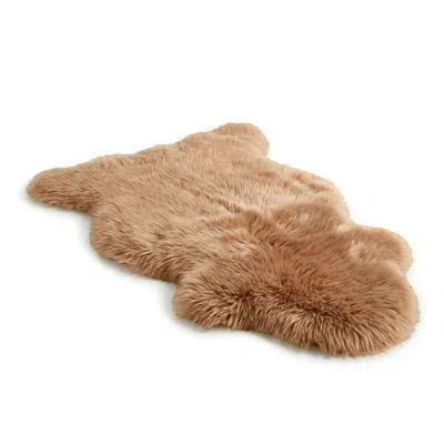 Infinity Leather Genuine Toffee Brown Sheepskin Natural Silky Soft Fluffy Real Wool Rug In Neutral