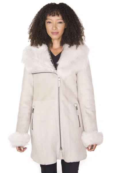 Infinity Leather Ladies Suede Merino Sheepskin Coat-ringwood In White