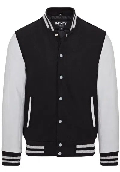 Infinity Leather Letterman Baseball Wool Leather Varsity Bomber Jacket - Genoa In Black
