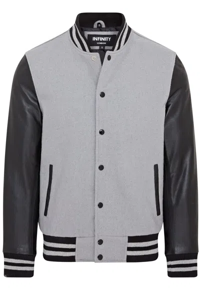 Infinity Leather Letterman Baseball Wool Leather Varsity Bomber Jacket - Genoa In Grey
