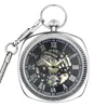 Infinity Leather Mechanical Silver Vintage Skeleton Square Open-face Pocket Watch In Metallic