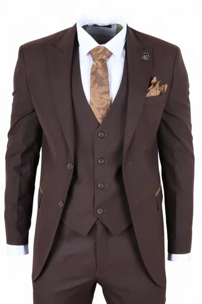 Infinity Leather Men's 3 Piece Plain Blue Work Formal Suit In Brown