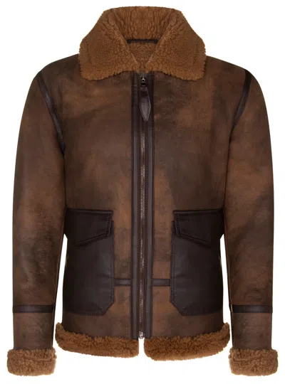 Pre-owned Infinity Leather Men's Antique Brown B3 Sheepskin Jacket Shearling Aviator Pilot Flying Air Force