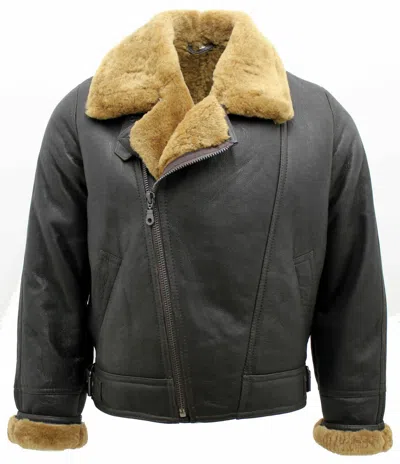 Pre-owned Infinity Leather Men's Aviator Cross Zip Ginger Shearling Sheepskin Brown Leather Jacket